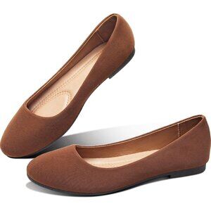 Obtaom Women Tan Textile Rounded Toe Slip on Comfortable Ballet Flats Shoes
